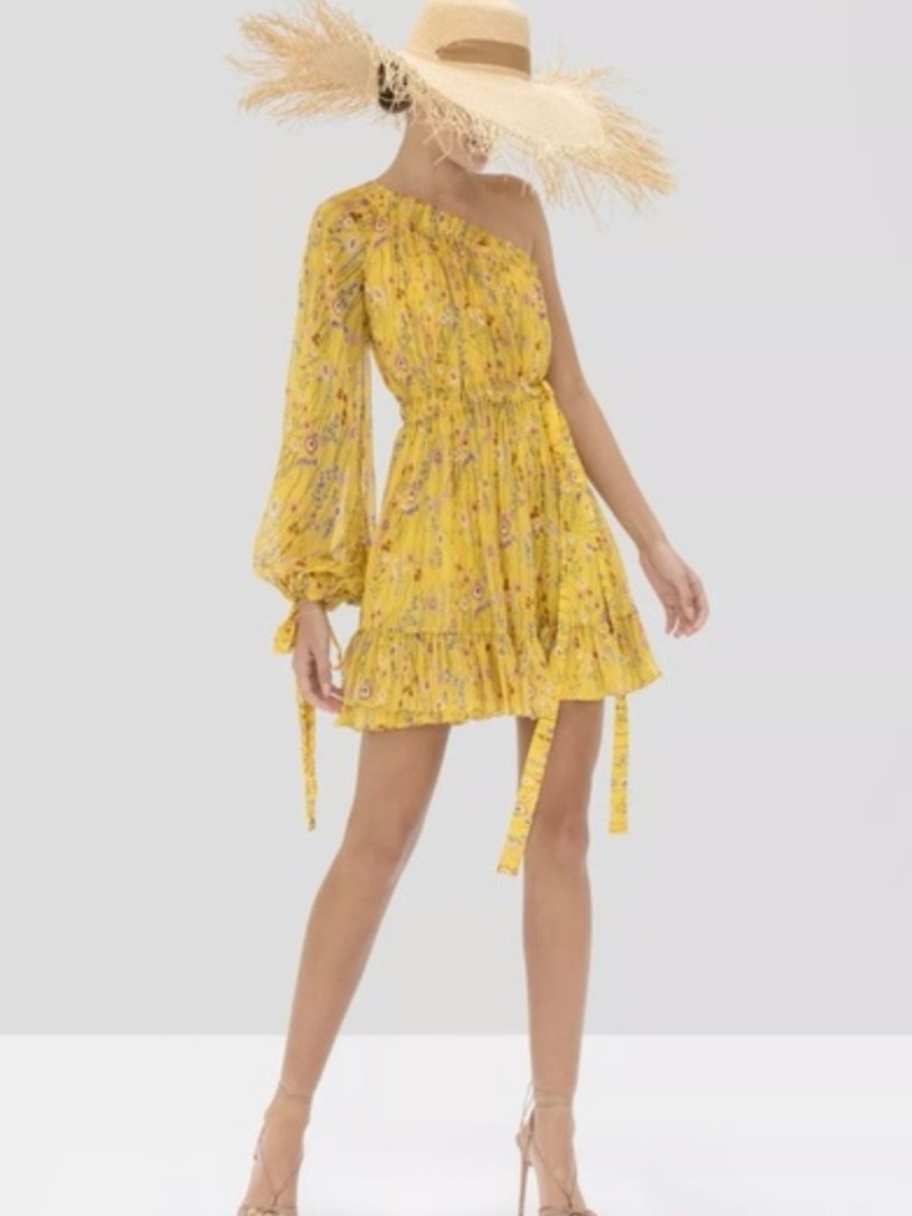 Alexis Yellow One-Shoulder Floral Mini Dress